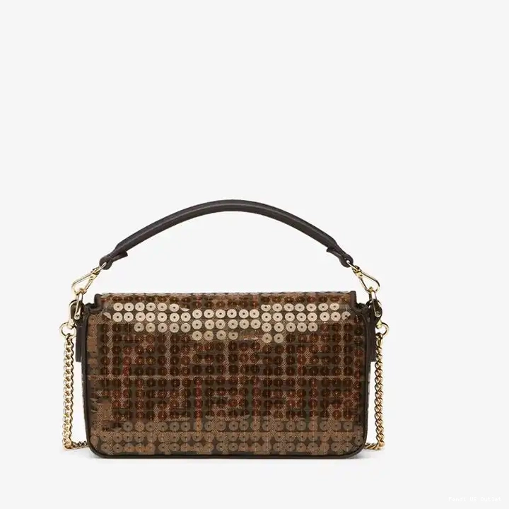 Vintage HOT FF In Brown Motif Sequins Mini Fendi Baguette Bag with Fabric 0325